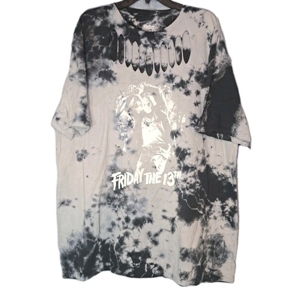 Friday the 13th Jason HOT TOPIC Slashed Neckline Tie Dye Horror Adult 3XL Shirt - Picture 1 of 7
